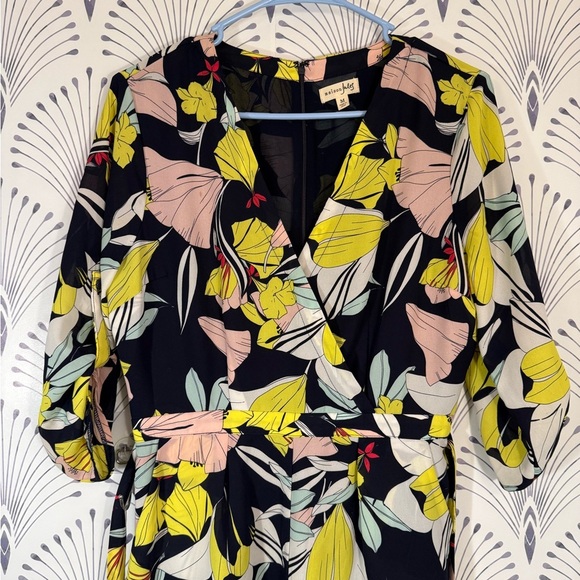 Maison Jules Yellow and Pink Wrap Tie Front Romper - Picture 5 of 8